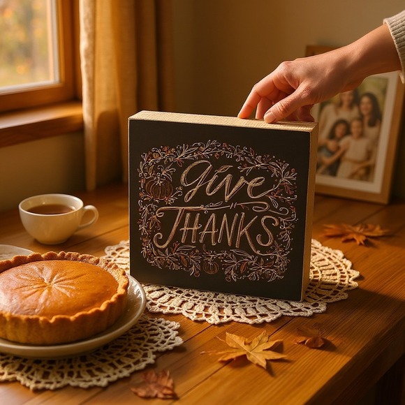 Other - Primitives by Kathy Box Sign Home Decor OS Black NWOT Give Thanks Autumn